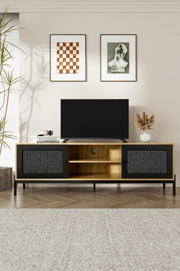 Living and Home Entertainment Centre TV Storage Cabinet with Rattan Doors