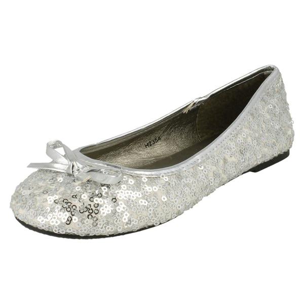 Spot On Girls Spot On Flat Bow Trim Sequined Ballerina