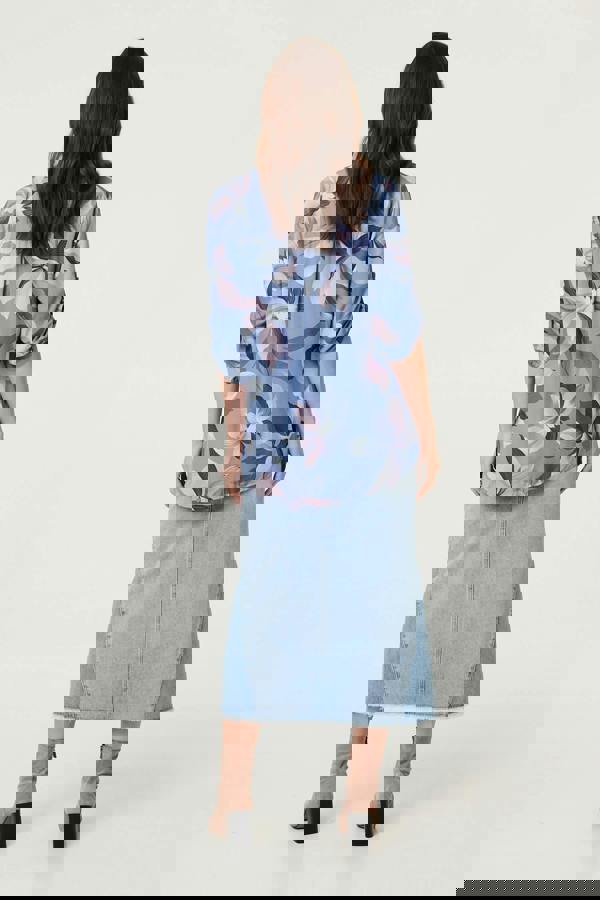 Blue | Sequin Trim Floral Relaxed Blouse