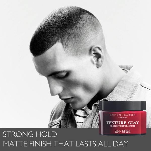 Black and white image of male model with short hair with Texture Clay jar
