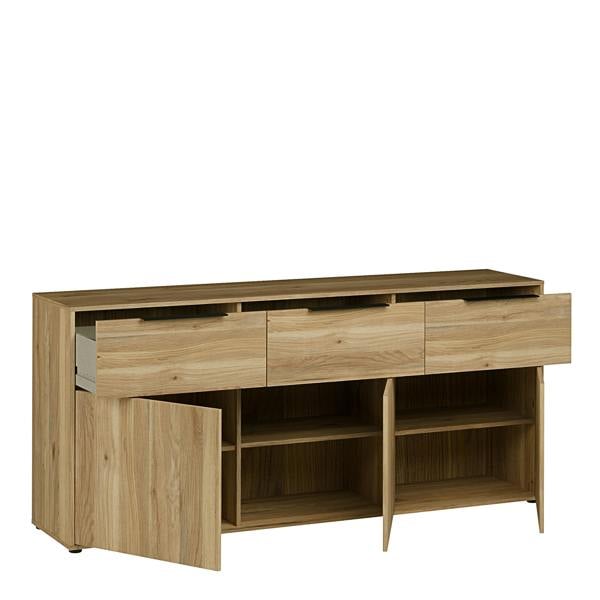 Furniture To Go Orkney 3 Drawer Sideboard with 3 Doors in Mauvella Oak