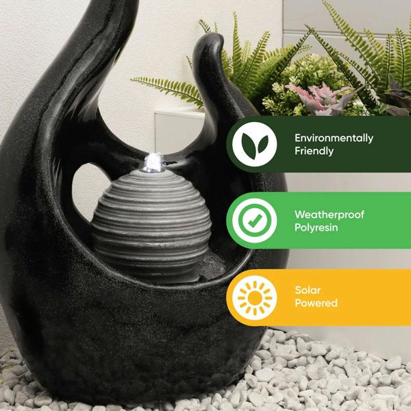 Gardenwize Solar Powered Baroque-Style Water Feature with LED Light – Garden Fountain for Patio, Decking & Outdoor Spaces