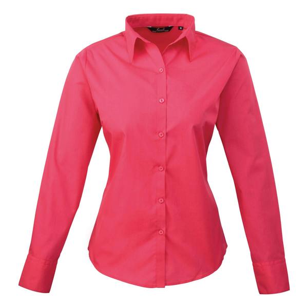 Premier Womens/Ladies Poplin Long-Sleeved Blouse - Hot Pink