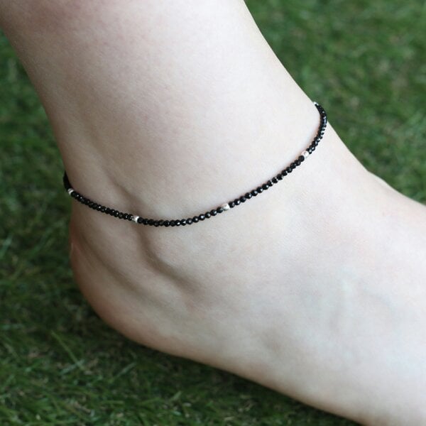 The Colourful Aura Black Beads Slim Indie Chain Boho Payal Anklet