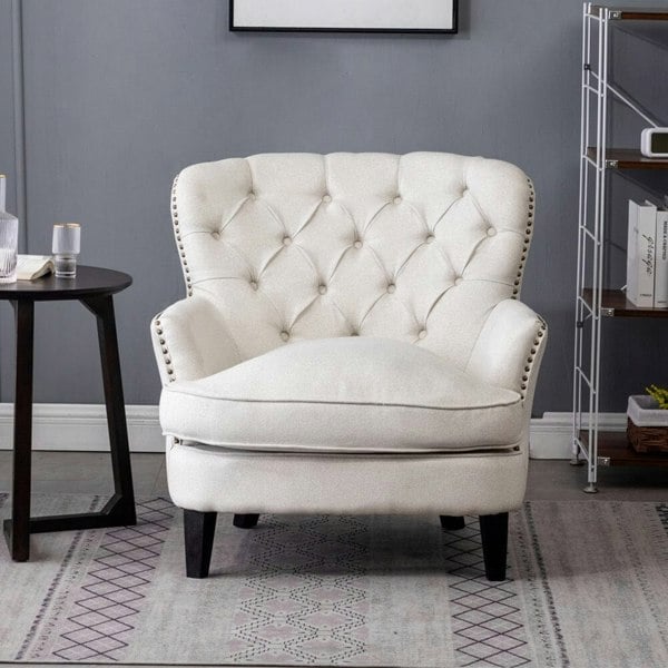 Modern Beige Club Chair Button Tufted Accent Chair Wingback Chairs Living and Home