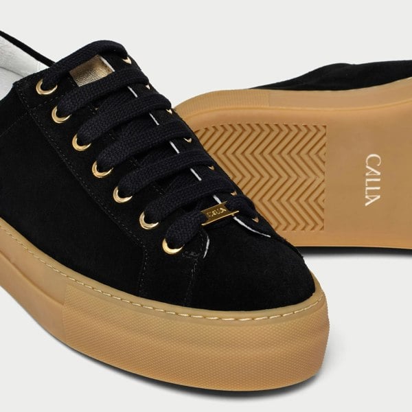 Calla Shoes Saturn - Black & Champagne Wide Fit Trainers