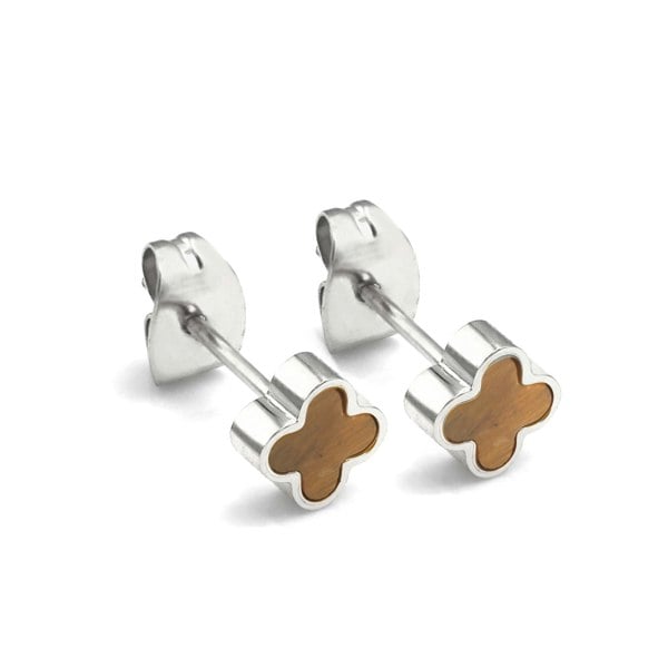 Say It With Tiger Eye Crystal Clover Earrings - Silver