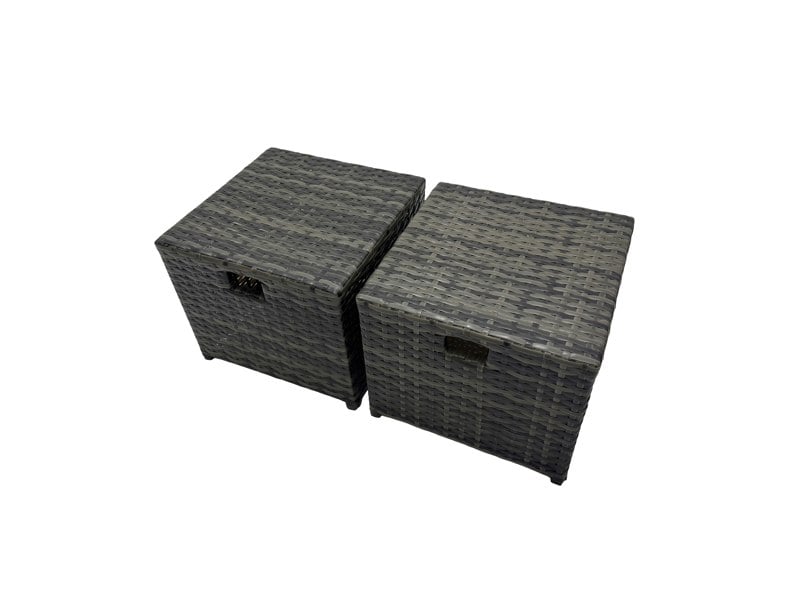 Fimous Wicker PE Rattan Garden Outdoor Furniture Set Love Sofa Square Coffee Table Set with 2 Side Tables 2 Small Stools Dark Grey Mixed