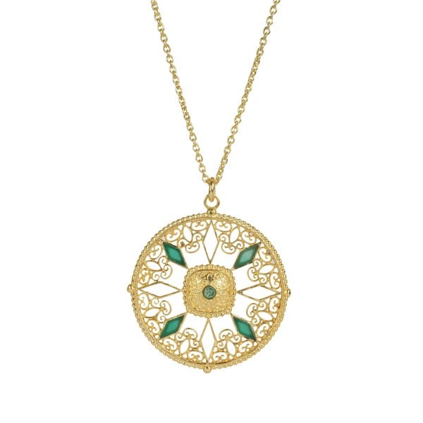 Lila Rasa Filigree Medallion Green Onyx Necklace