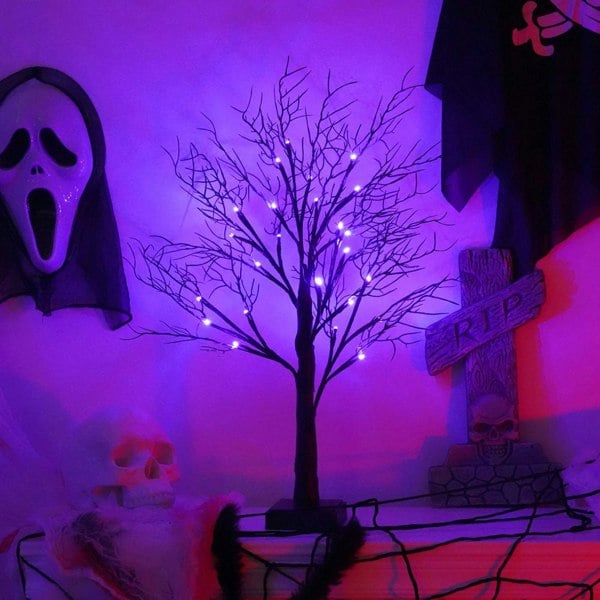 smartbies Halloween Decoration Tree Pre-Lit Black Twig Tree – Battery or USB Powered, Decorative Tabletop Tree Lamp for Halloween