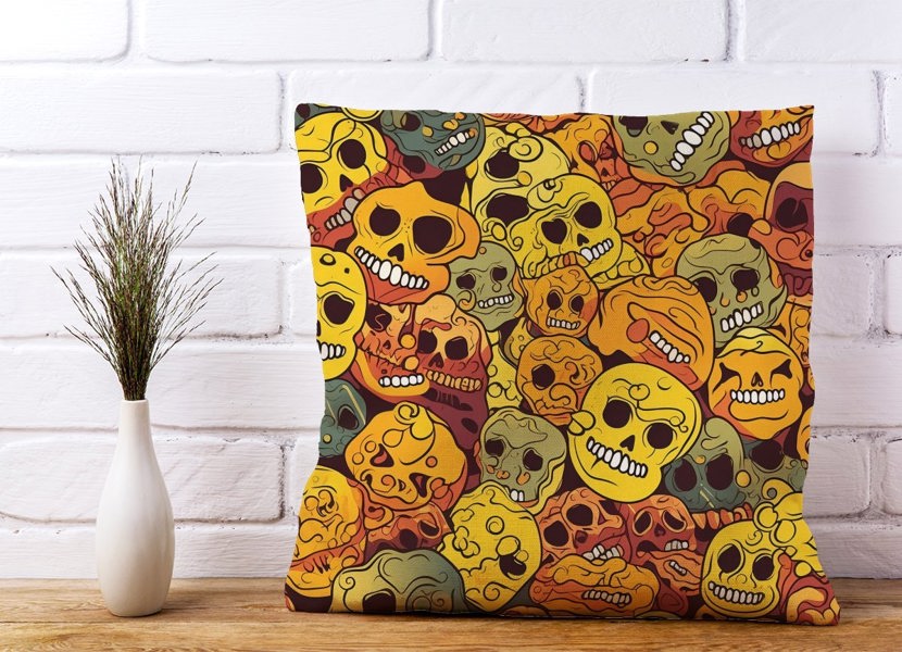 Warren Reed Autumnal Skulls Pattern Cushions