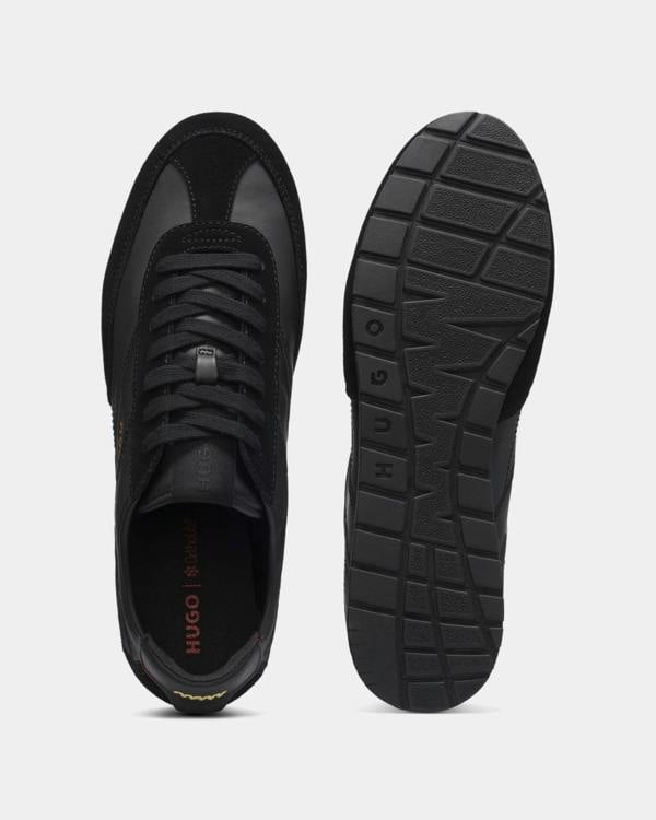 HUGO Lytton Mens Suede - paneled trainers with a retro silhouette - Black 007 | CHO | Designer Mens Trainers
