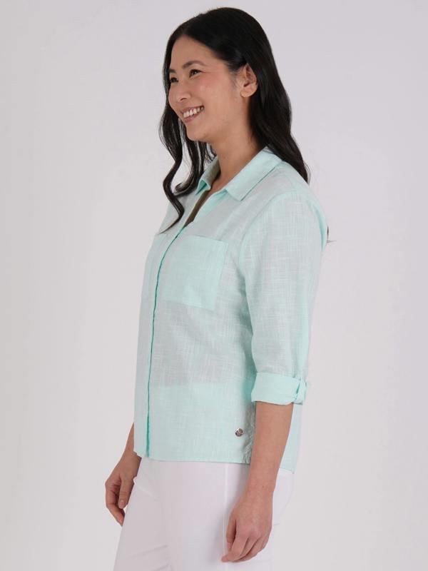 PennyPlain Collared Microcheck  Shirt - Mint