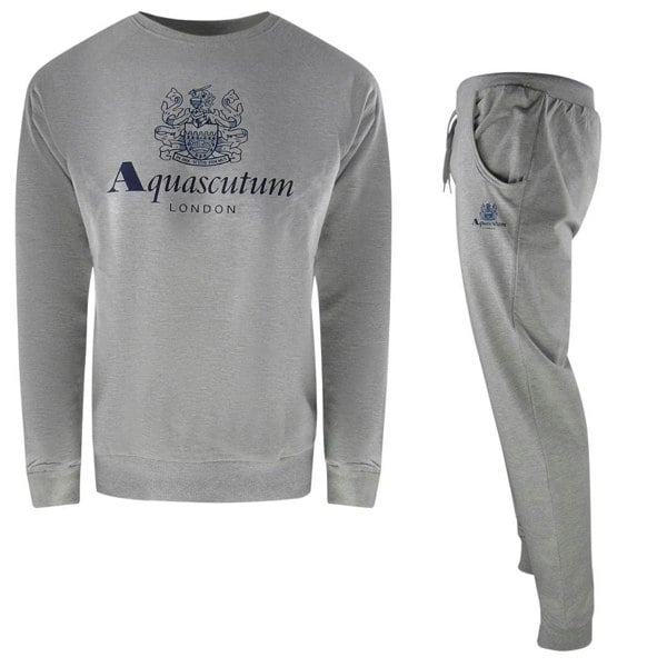 Aquascutum Mens London Logo Crew Neck Tracksuit Set - Grey