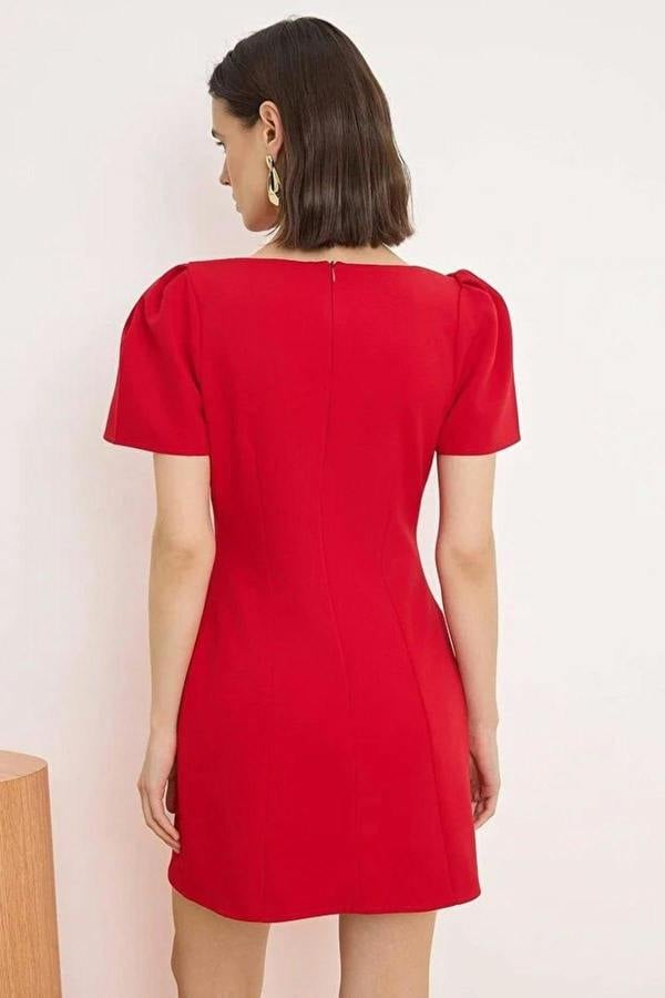 Pocket Detail Balloon Sleeve Mini Dress
