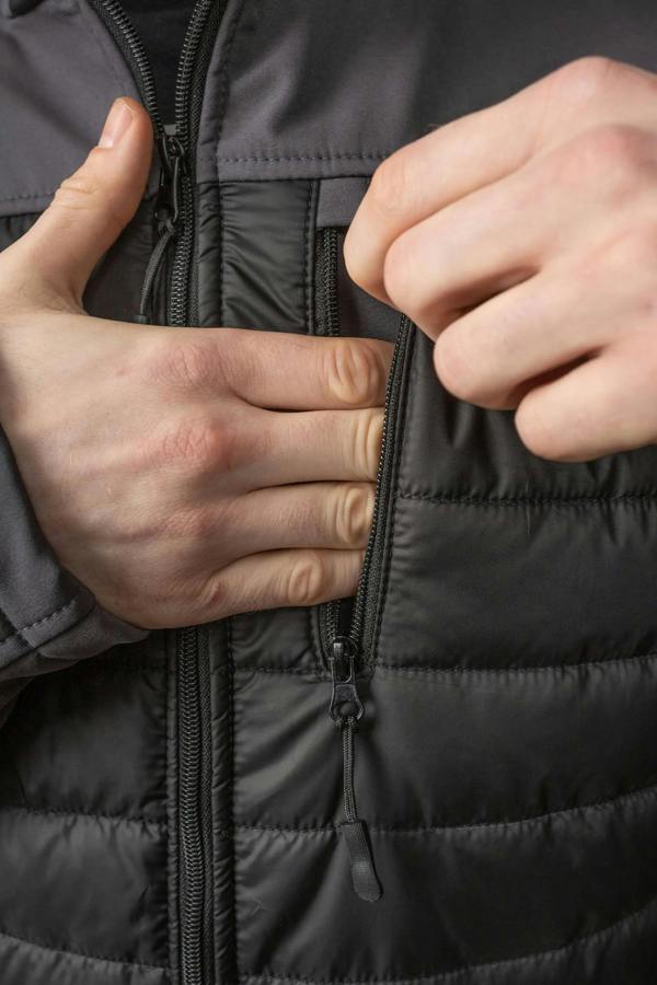 Hybrid Quilted Softshell Jacket with Hood (Black / Black) - Hi-Vis Trousers