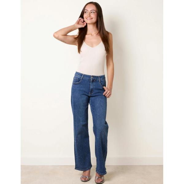 Blue Vanilla Diamante Stud Wide Leg Jeans