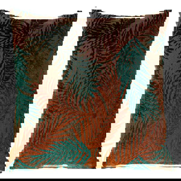 Paoletti Palm Grove Jacquard Square Cushion Cover - Teal/Rust