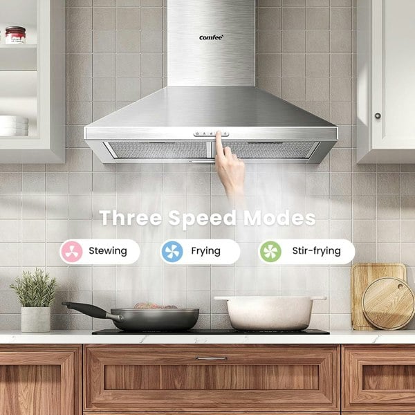 Class A+ 60cm Chimney Cooker Range Hood Kitchen Extractor with 3-Speed Modes Living and Home 