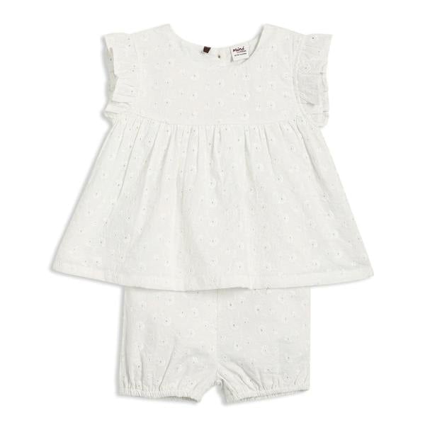 Mini Cuddles Baby Girls Broderie Anglaise 2pc Set, White