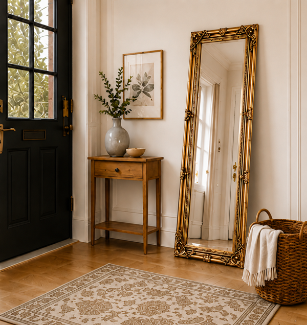 Downton Interiors Antique Gold Tall Ornate Dressing Wall Mirror with Bevelled Glass 142cm