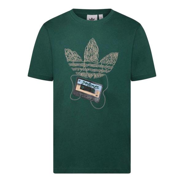 Adidas Mens Trefoil Cassette Tape Cotton T-Shirt - Green - 
