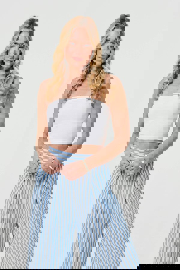 Blue | Striped High Waist Wide Leg Trousers
