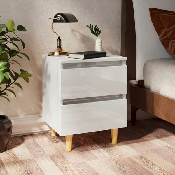 Berkfield Bed Cabinets & Pinewood Legs 2 pcs High Gloss White 40x35x50cm