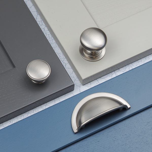Handle & Home Brushed Nickel Cup Handle & Coordinating Round Knobs