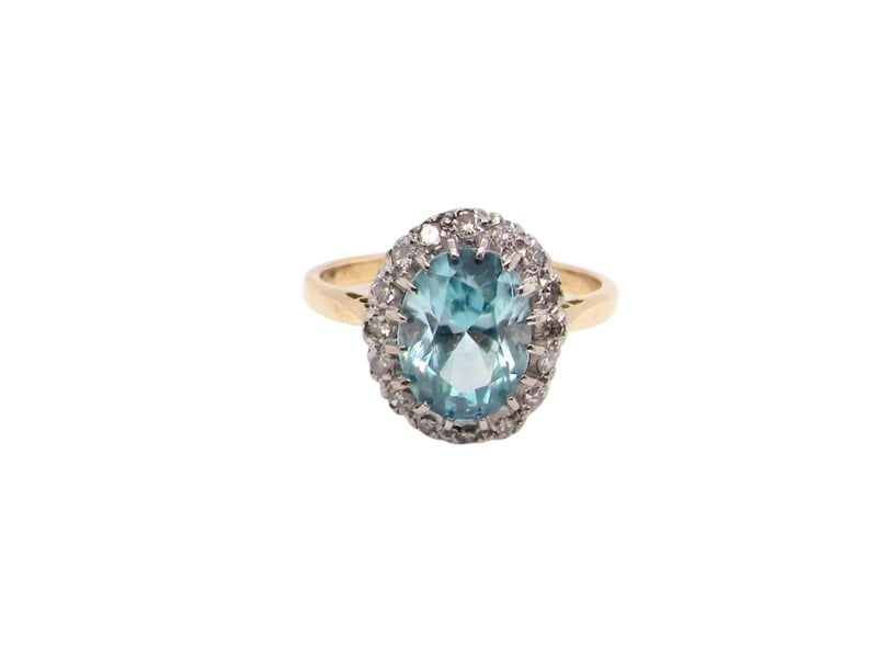 A vintage Blue Zircon and Diamond Ring