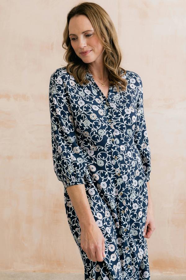 Lily & Me Leoni Printed Shirt Dress Navy