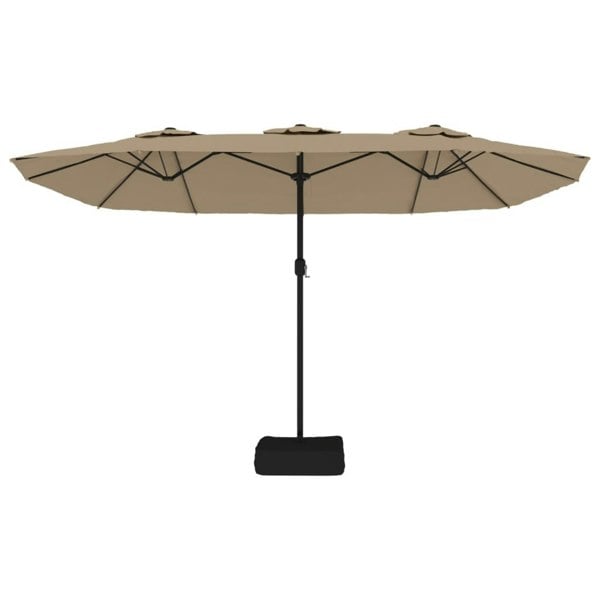Berkfield Double-Head Parasol with LEDs Taupe 449x245 cm