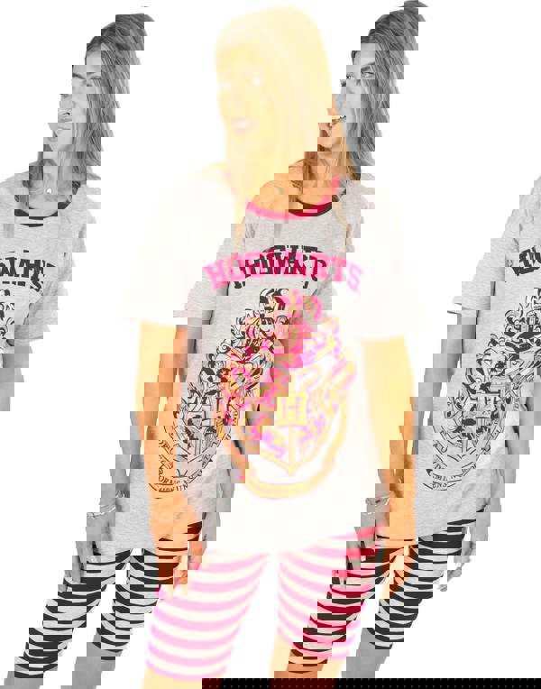 Harry Potter Womens Grey Hogwarts Crest Short Sleeve Cycling Short Pyjama Set