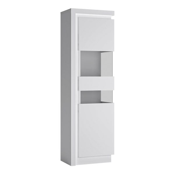 Furniture To Go Lyon Tall narrow display cabinet (RHD) (including LED lighting) in White and High Gloss