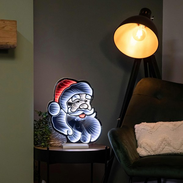 Samuel Alexander 40cm Infinity Santa's Head Christmas Decoration on Wooden Base with Red & White LEDs