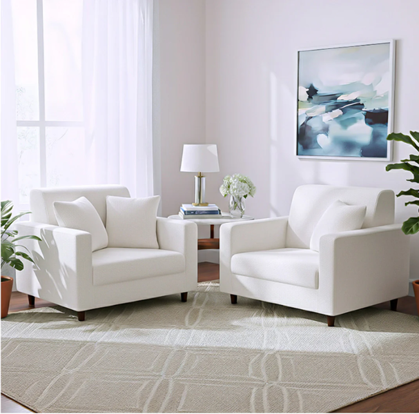 Anyseat 1 Seater Sofa Cover Plain White Style and Protection For Living Room Sofa Chair Elastic Stretchable Slipcover