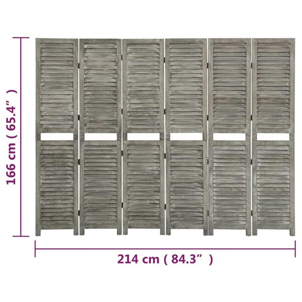 Berkfield 6-Panel Room Divider Grey 214x166 cm Solid Wood