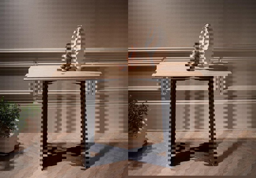 Cadiz Large Console Table with Natural Stone Travertine Top & Natural Black Oak Base by Gillmore British Design © GillmoreSPACE Limited