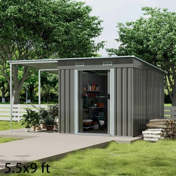 5.5x3.5 ft/ 5.5x5.5 ft/ 5.5x7.5 ft/ 5.5x9 ft Metal Pent Roof Outdoor Storage Shed with Lean-to Living and Home 5.5x9 ft 