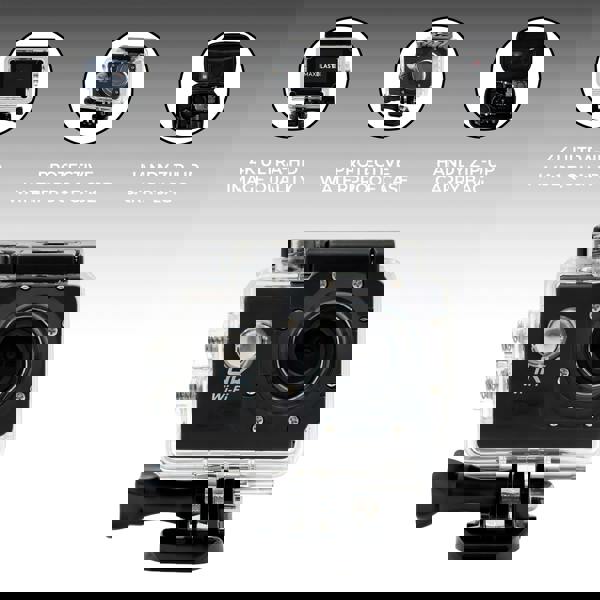 Gutter vacuum camera with 4K ultra-HD quality, waterproof case, and zip-up carry bag, showcasing sleek black design and lens