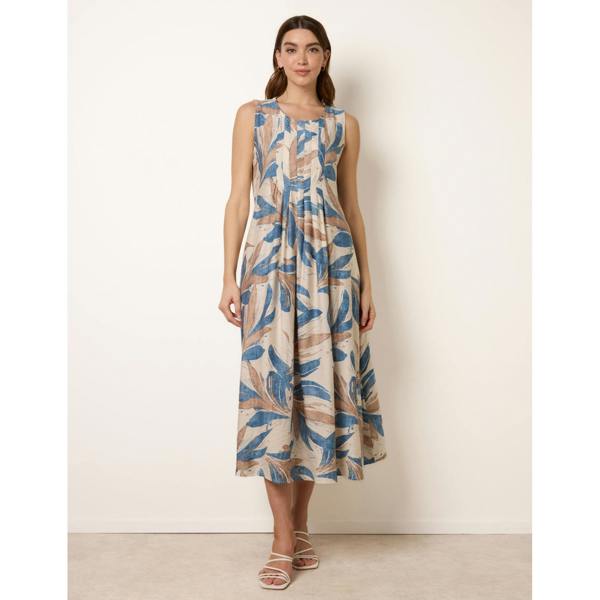 Blue Vanilla Dress With Tropical Leaf Print