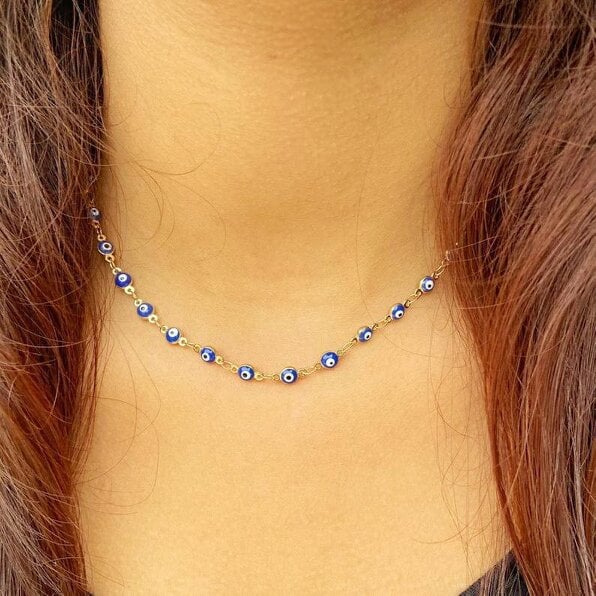 The Colourful Aura Evil Eye Blue Devil Eye Bead Minimalist Adjustable Turkish Boho Nazaria Necklace