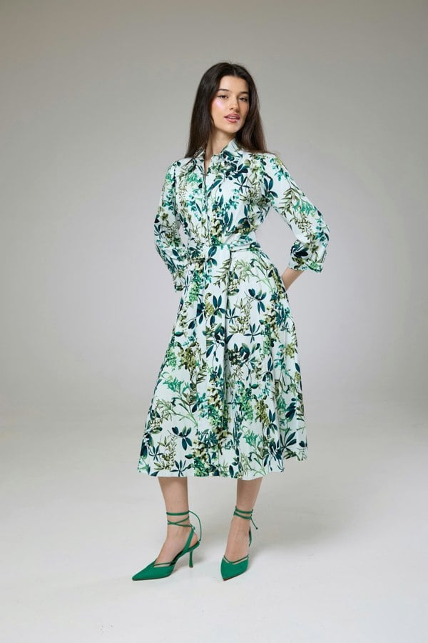 Isha's Timeless collection Flourish Green Flora Sleeved Dress