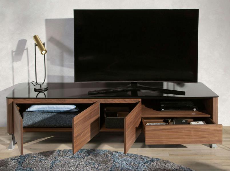Angel Cerdá TV Unit Walnut, Chrome-plated Steel and Black Glass Top 3047