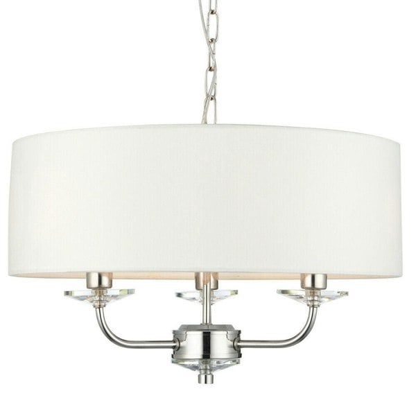 Multi Light Ceiling Pendant 3 Bulb NICKEL & WHITE Chandelier Large Shade Lamp Loops