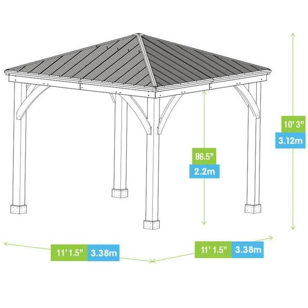 Yardistry Wooden Gazebo 12ft x 12ft (3.7m x 3.7m), Meridian Series 3.7m x 3.7m Wooden Gazebo 13