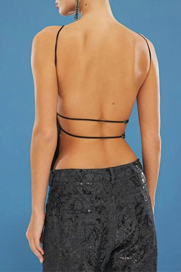 WOVCOR Glittery Sequin Knit Blouse with Back Detail