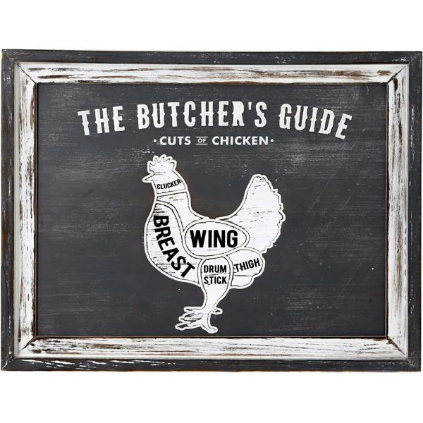 Hill Interiors Butchers Cuts Chicken Plaque - White/Grey - 