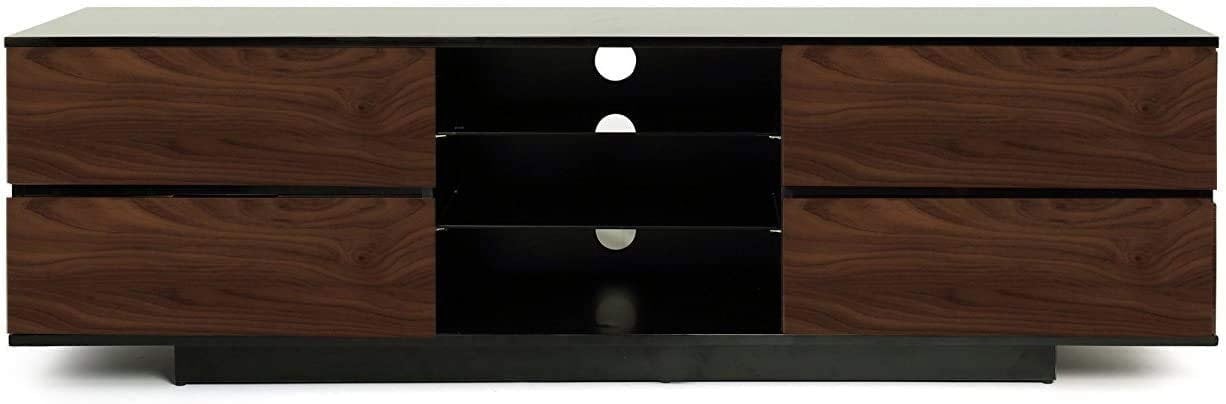 Homeology Avitus Premium High Gloss Black with 4-Walnut Drawers and 3-Shelf 32"-65" LED/OLED/LCD TV Cabinet