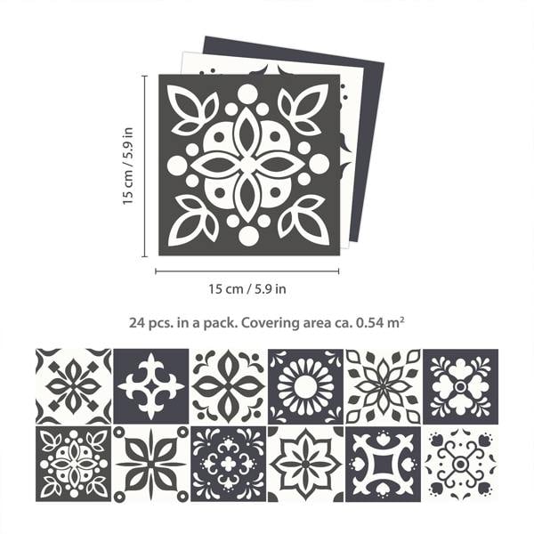 WT1560 - Marjorelle Moroccan Wall Tile Sticker Set - 15 cm x 15 cm - 24 pcs
